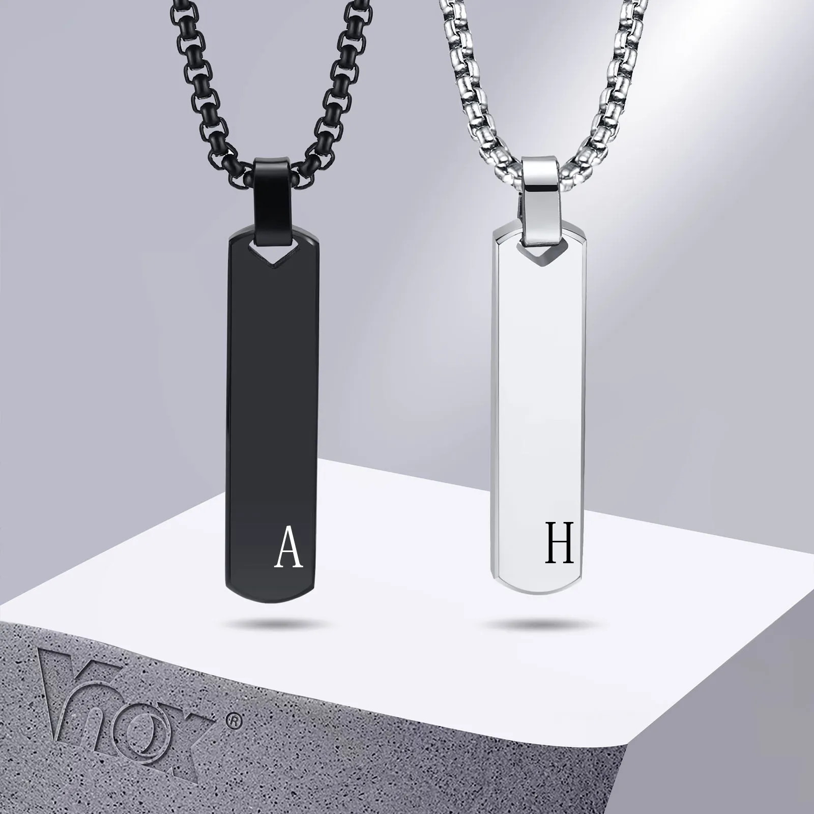 Initial Bar Necklace for Him Men Thick Geometric Vertical Pendant with A-Z Letters Custom Name English Letter Necklace DIYPunk Jewelry Gift Casual Simple Collar