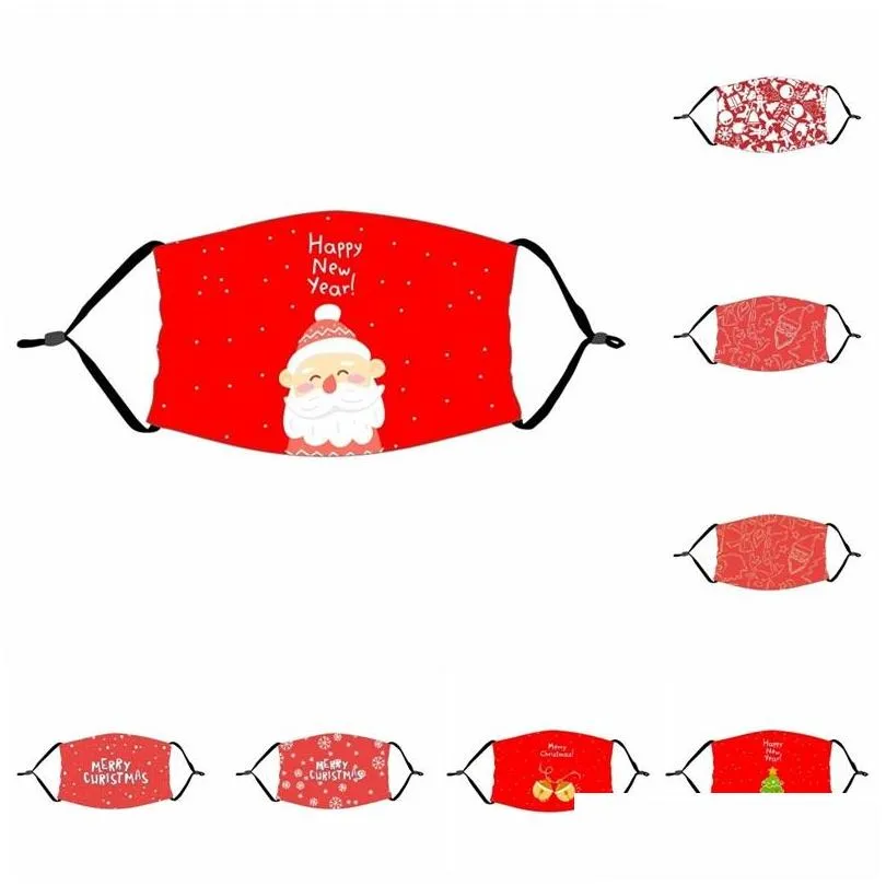 Designer Masques Adt Réutilisable Mascarilla Poussière Mode Masque Avec Élément De Filtre Pm2.5 Enfant Bouche Respirateur Rouge Noël Santa C Dhkbh