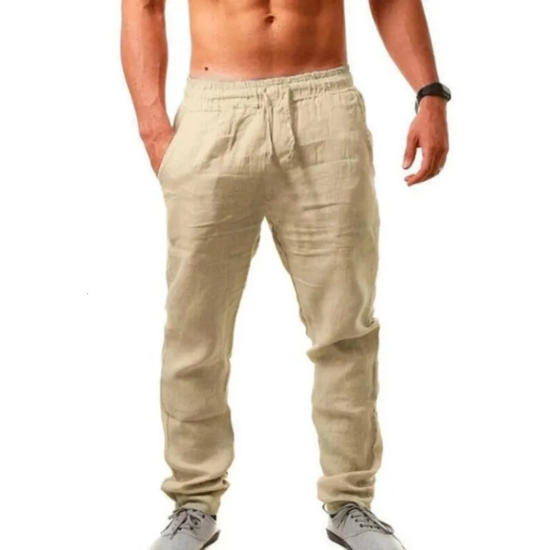 Chándales de los hombres Pantalones de lino de algodón de los hombres Hombre Verano Otoño Pantalones de lino de color sólido transpirable Pantalones de chándal de fitness Streetwear S4XL 221122