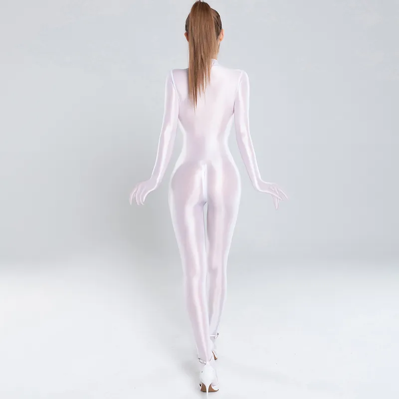 Kobiety Jumpsuits Rompers Seksowne kobiety pełne ciało Rękawiczki palców długoterminowe z długim rękawem Wysokie elastyczne body widzi się przez jedwabiste błyszczące błyszczące 221122