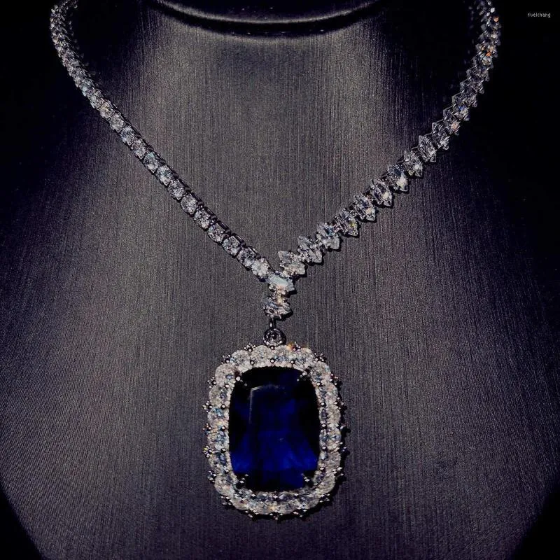 Collares pendientes Foydjew lujo zafiro artificial diamante azul plata Color encanto boda collar para mujer joyería nupcial