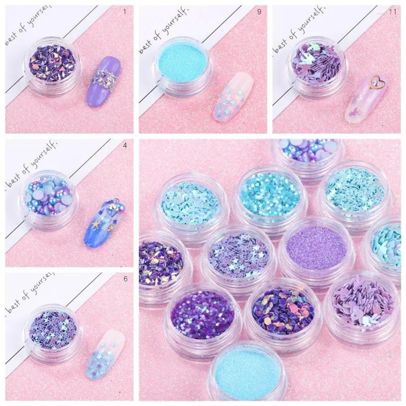 Nail Glitter 12pots/Set Mermaid Half Pearls Star Moon Laser paljetter Glitters Art Decorations 3D Manicure UV Gel Polish Diy Accessory