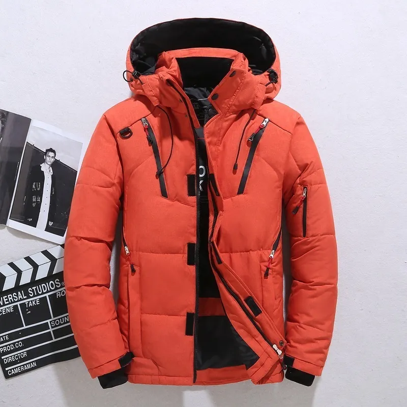 メンズダウンパーカー-20度冬のジャケットパフホワイトダックフード付き雪の屋外濃いパッド付きコート221122