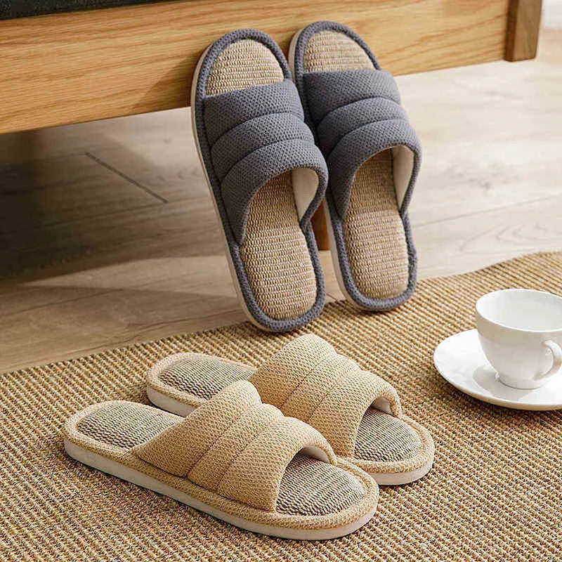 Home Indoor Spring en Autumn Slippers vrouwelijke zomer thuis zacht bodem zweet absorberend antislip linnen katoenen slippers mannelijke J220716