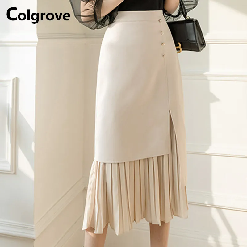 Skirts Colgrove Arrival Stylish Women Korean Fashion Asymmetrical Pleated Ladies Business Long Skirt Clothing 221122