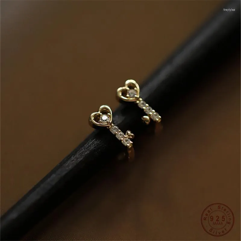 Stud Earrings Korea Cute Small Micro Set Zircon Key For Women 925 Sterling Silver Plated 14K Gold Jewelry