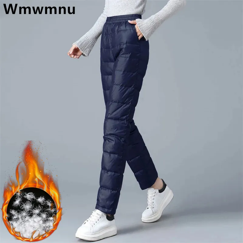 Damenhose Capris Winter Warme ultraleichte Entendaunen-Jogginghose Hohe Taille Übergröße 4XL Baggy Snow Wear Basic Gerade Hose 221122