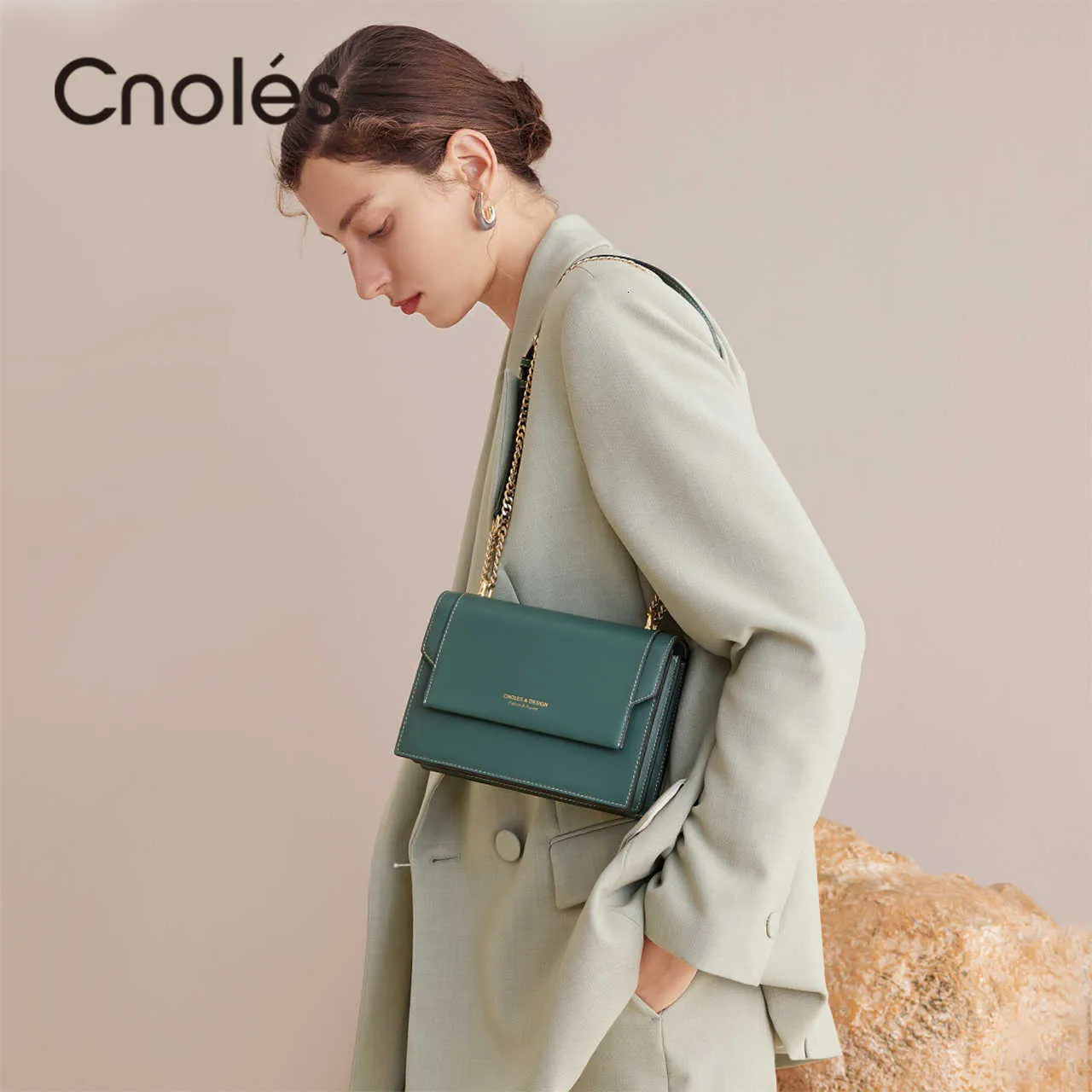 Designer Bag Cnoles Green äkta väskor Designers Women Messenger's Females Leather Crossbody Axel Bag Handbag Bolsa