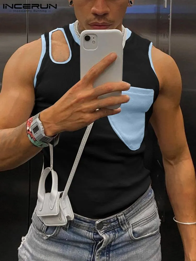 Men's Tank Tops INCERUN Tops American Style Men Contrast Color Waistcoat Stylish Male Well Fitting Shoulder Hollow Vests S5XL 221122