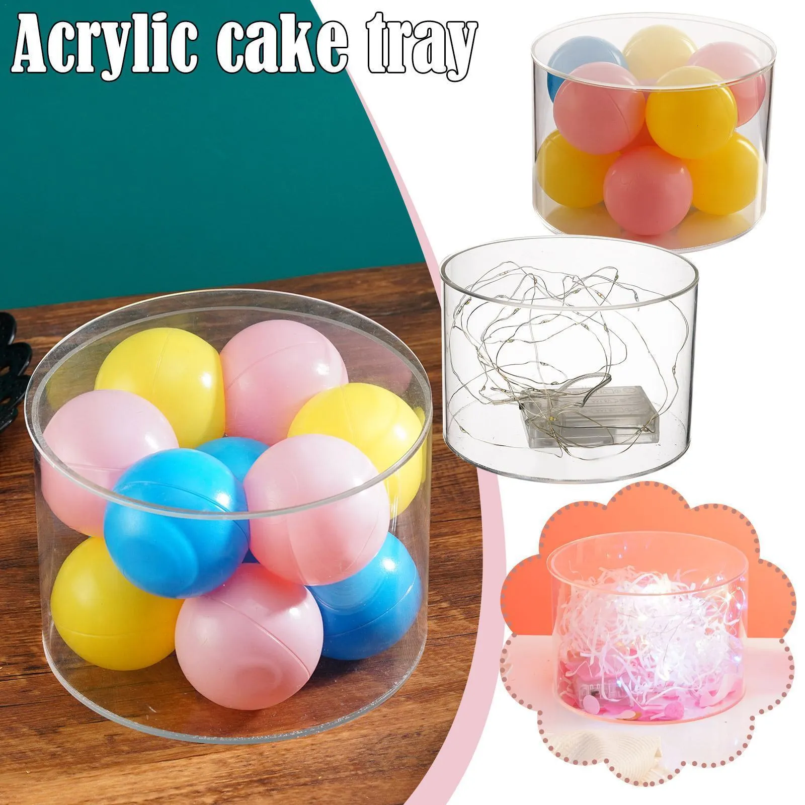 Baking Moulds Cake Cover Dome Dessert Display Food Case Stand Plate Acrylic Tray Cloche Platter Covers Transparent Stands With Light Ball 15cm 221122