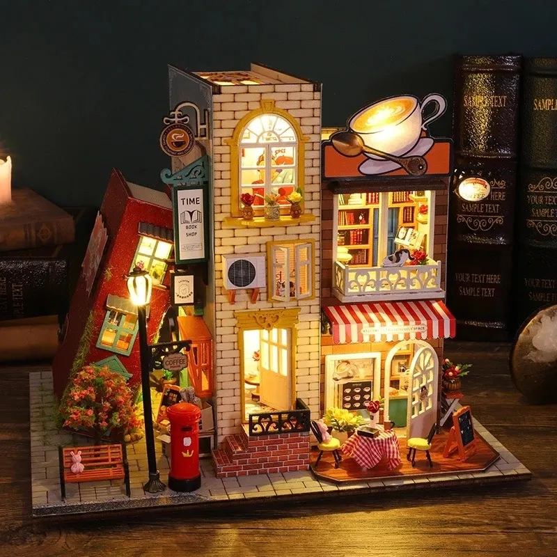 Doll House Accessories DIY Furniture Light Bok Nook House Hut Casa Miniatures Home Kids for Toys عيد ميلاد هدايا سنة عيد الميلاد 221122