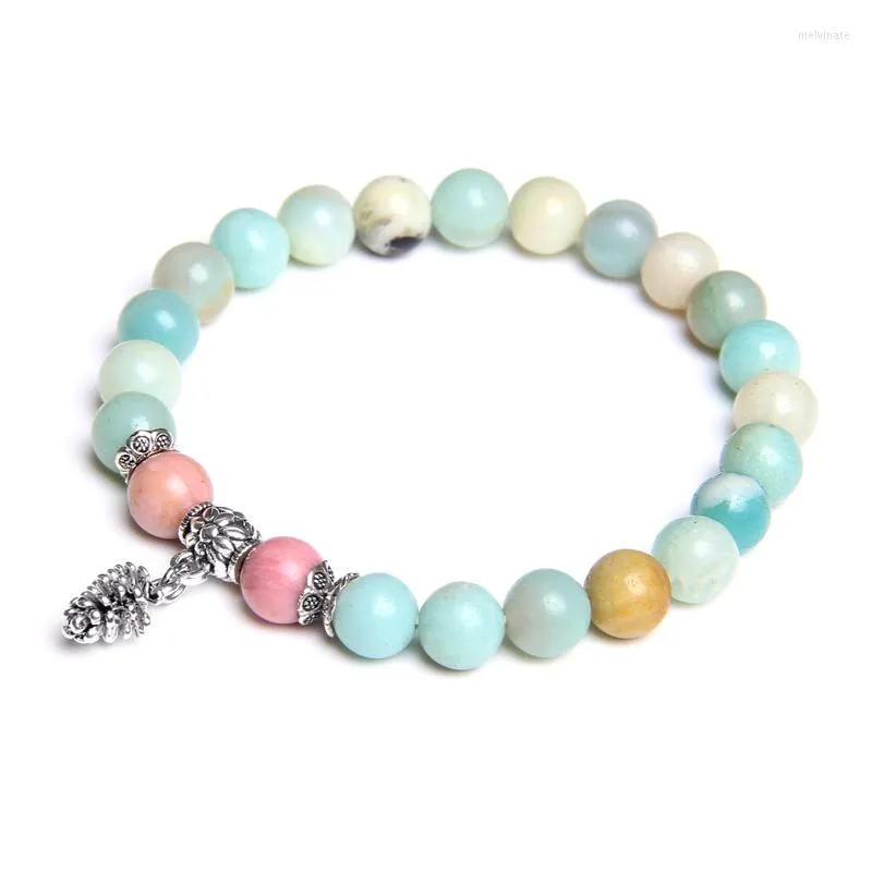 Strand Pine Cones Pendant Bracelets For Women Men Natural Stone 8MM Beads Bracelet Amazonite Lapis Lazuli Pink Quartzs Bangles Jewelry