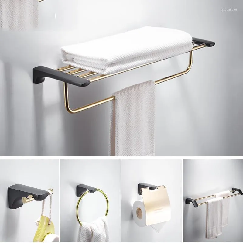 Ensemble d'accessoires de bain noir or accessoires de salle de bain face porte-papier hygiénique porte-serviettes étagère brosse matériel