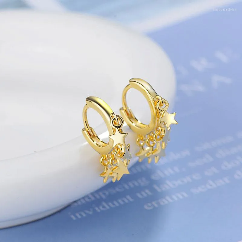 Boucles d'oreilles créoles ethniques bohémien, jolies avec petites étoiles pentagramme, Huggies dorés, charmants, créatifs, bijoux de perçage pour femmes