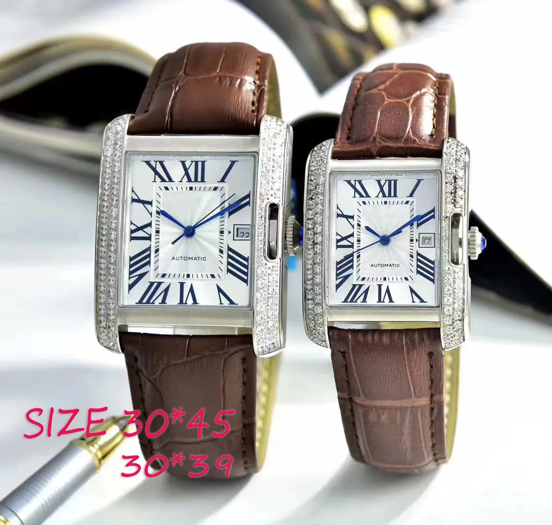 Uważaj na designerskie zegarki Mans Square Watchs Ruch Watch Fashion Watch Rozmiar 35 30 mm skórzany bransoletka ze stali nierdzewnej zegarek dla kobiet zegarków ELOJ HOMBRE Orologio.