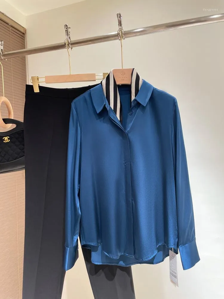 Blouzen voor dames pure zijden blouse klassiek ontwerp 22 mama mulberry kantoor dame shirt met lange mouwen vaste stoffen elegante zakelijke top