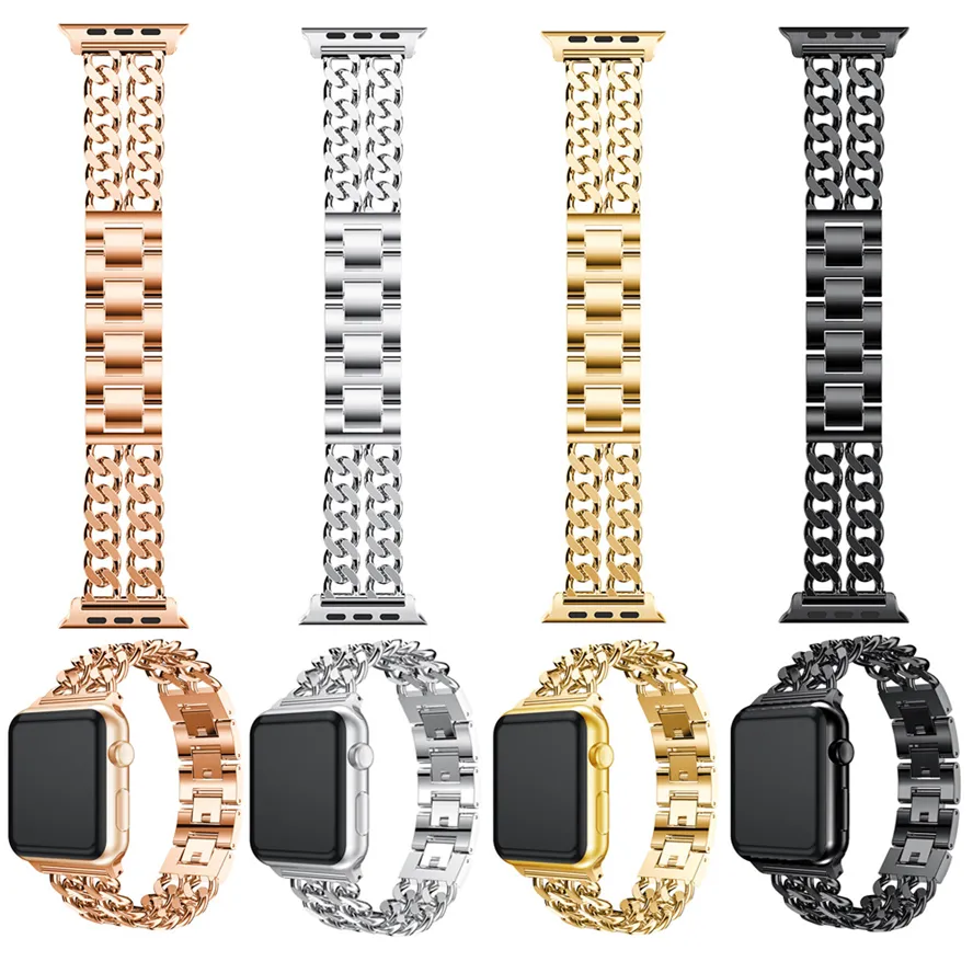 Smart Straps Metal Alloy Double Cowboy Chain Link Band Bracelet fit iWatch 8 7 6 5 4 SE Strap for Apple Watch Series 38/40/41mm 42/44/45mm Watchband