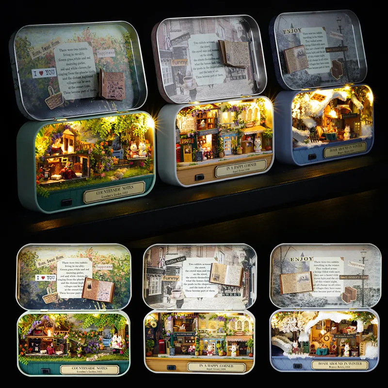 Bebek Evi Aksesuarları Sevimli Tiyatro Kutusu Minyatür Mobilya Çocuklar İçin Doğum Günü Hediyesi Diy Ev Kiti Led Hafif Casa Oyuncak 221122