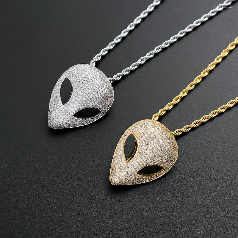 Colares pendentes alienígena extraterrestre e máscara de hip hop dourado gilled fora de colar cúbico de zircão 24 '' jóias de bling jóias