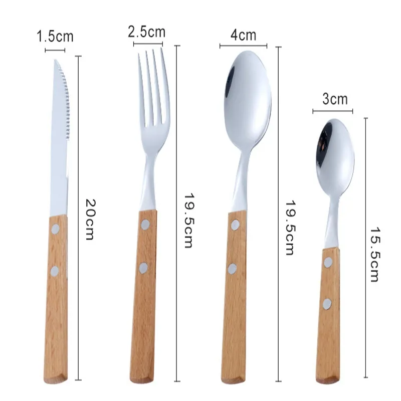 Natural Wood handle Cutlery Knife Flatware 304 Stainless Steel Tableware Dinnerware Steak Fork Spoon teaspoon