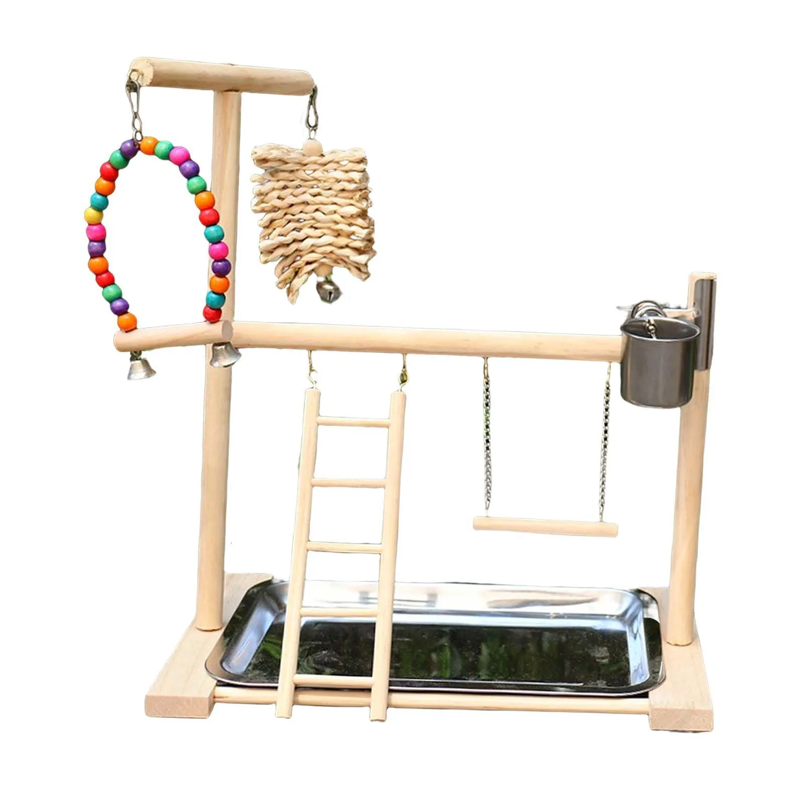 Pet Parrot Playstand Bird Playground Solid Wood Perch Ladder for Parakeet