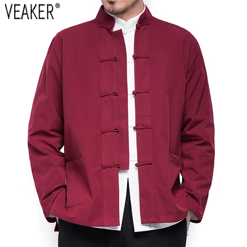 Jackets masculinos Autumn estilo chinês linho de linho de algodão solto quimono cardigan homem cor sólida jaqueta de roupas de vestuário M-5xl 221122