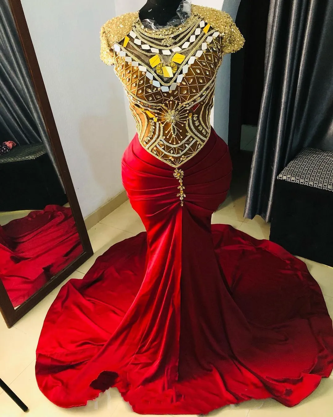 Arabic Aso Ebi Red Mermaid Prom Dress 2024 Beaded Crystals Velvet Evening  Formal Party Gown from Dhgate Prom Dresses - price 302.14