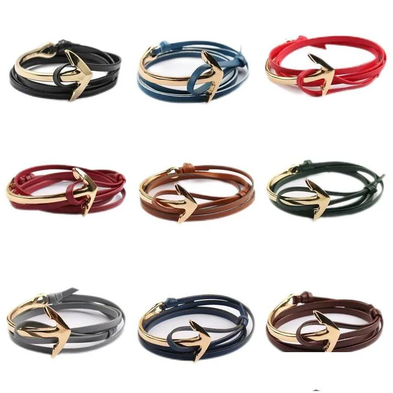 Bracelets de charme Bracelet d'ancre de navire Mtilayer Wrap Bracelets de chaîne en cuir pour femmes hommes mode bracelet bijoux livraison directe Dhpss