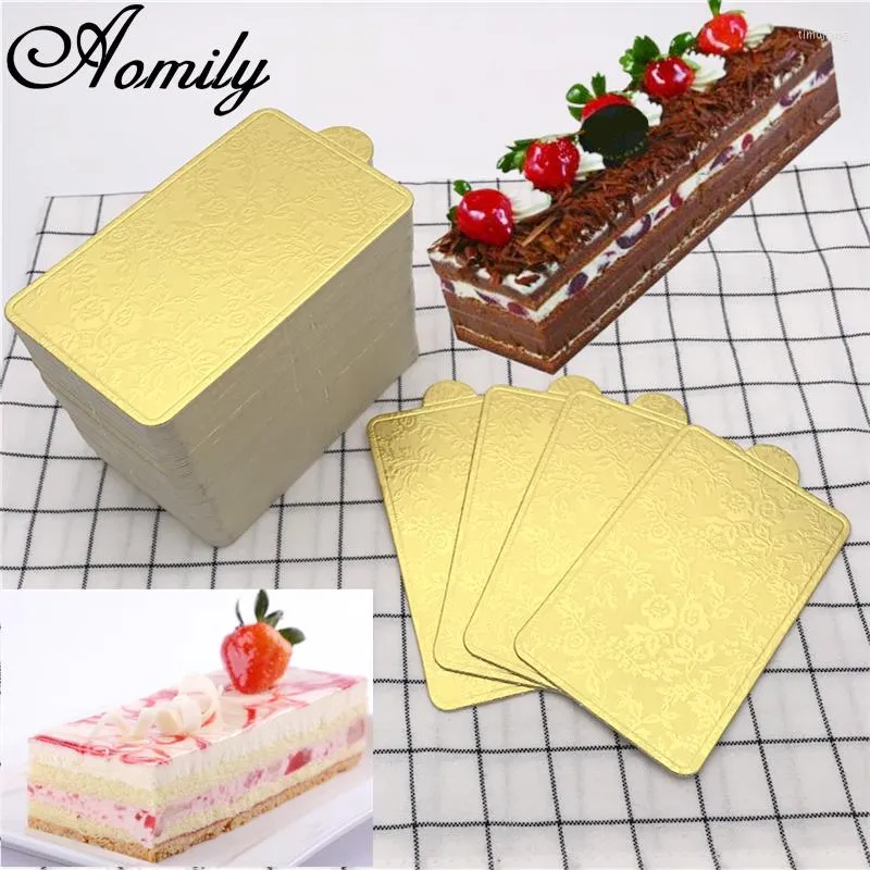 Bakeware Tools Aomily 100pcs/conjunto de impressão dourada retângulo de mousse de mousse painéis de cupcake de cupcake exibe