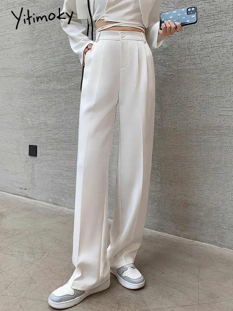 Women's Pants Capris Yitimoky White for Women Office Lady High Waist Clothes Work Korean Fashion Black Full Length Side Stripe Trousers 221122