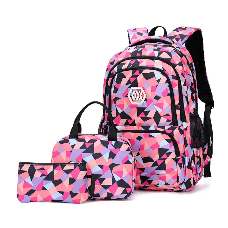 Sacs à dos School Sac à dos Ensemble imperméable en nylon géométrique adolescents filles garçons primaires enfants sacs bookbag grande capacité Mochila 221122