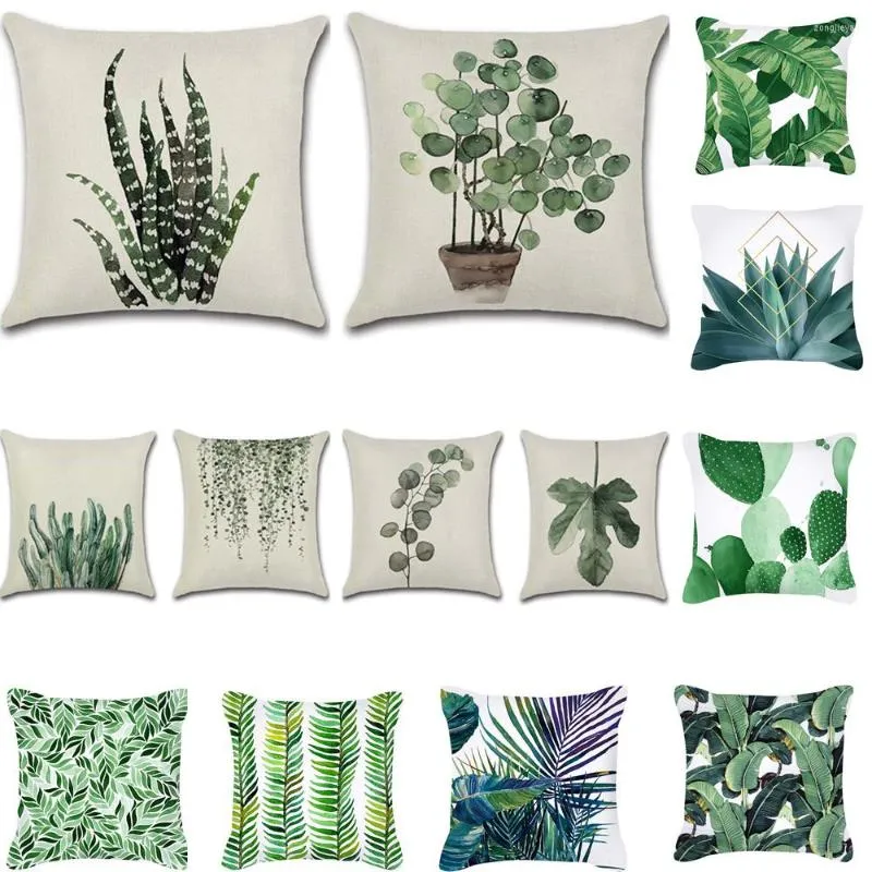 Kussensloop indie aloë vera cactus groene bladeren eenvoudige stijl decoratieve kussenslijnen linnen kussensloop tropische plant