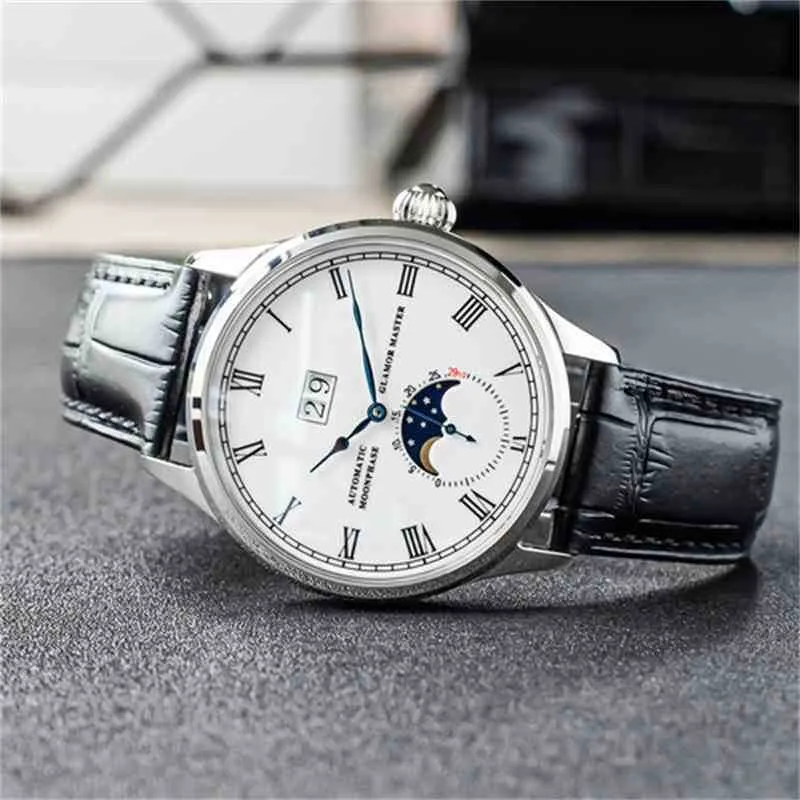 Superclone LW zegarek Auto Zegarek Men Men Chronograph Sapphire Moon Luxury Faza Automatyczna data Kalendarza mechaniczna CWXF