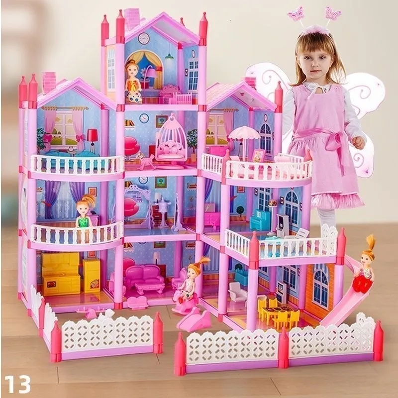 Doll House Accessories Montessori DIY Princess House Family Creative Big Villa Toy Guzzle Hishafricht Homiass 221122