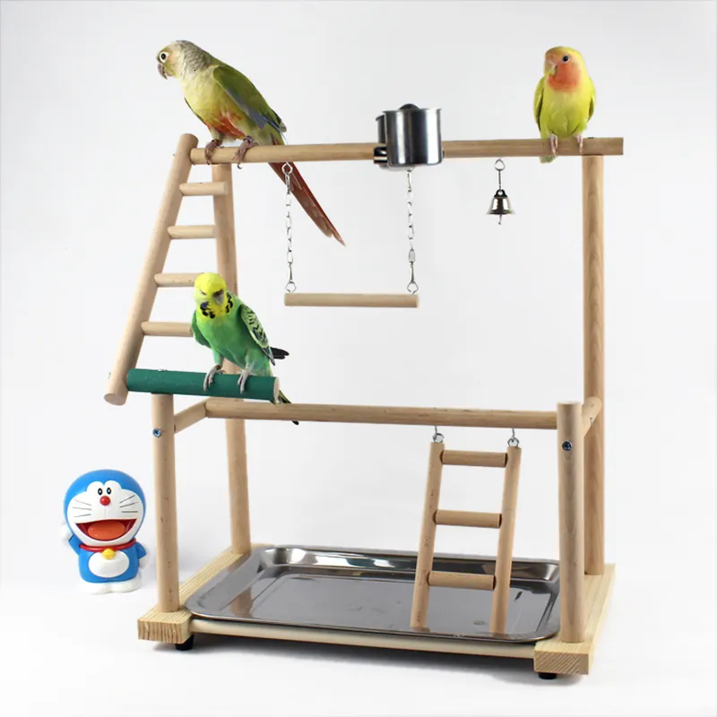 Otros artículos para mascotas Puestos de juegos para loros con taza Juguetes Bandeja Columpio para pájaros Escalada Escalera colgante Puente Cacatúa de madera Parque infantil Perchas para pájaros 40 x23 x36 cm 221122