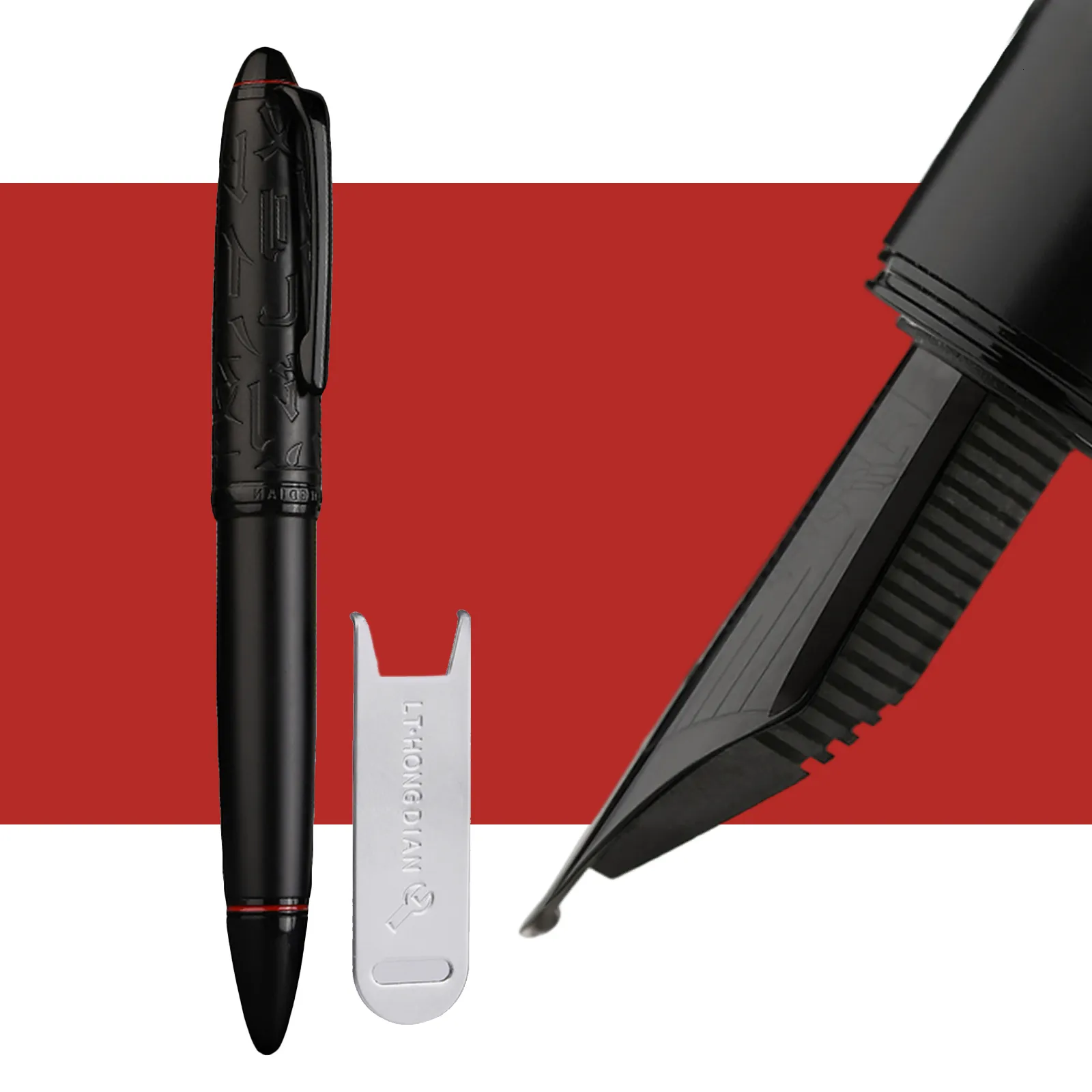 Fountain Pens Hongdian N6 Black Tłot Pen Żywica EF/F/Long Nóż Nib Piękna torpeda chmura pieczęć czapkę biurową biuro pisania prezenty 221122