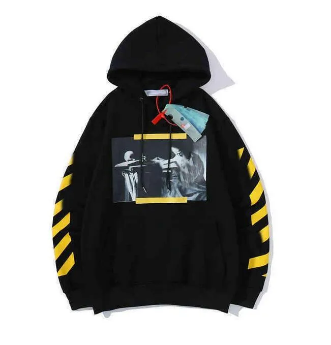 Sweatshirts Heren Hoodies Sweatshirts Off Style Fashion Sweater Painted Arrow Crow Stripe Hoodie en T-shirts Offs Wit v10