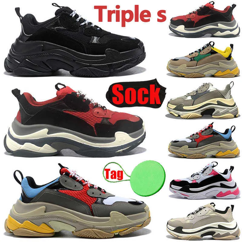 Män med Sock Tag Triple S Dr Shoes Women Designer Casual Shoes Platform Sneakers Black White Grey Red Blue Green Gul Mens Trainers Sport Shoe