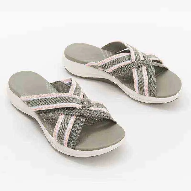 Femmes pantoufles 2021 mode croix ceinture sandales plates bout ouvert pantoufles été pantoufles décontractées plage chaussures diapositives grande taille 3543 J220716