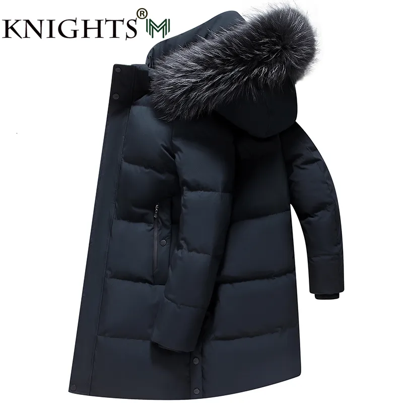 Heren down parkas jas midden lengte winter dik 90% witte eend natuurlijke dierenbont kraag multi-pockets overjas heren 221122