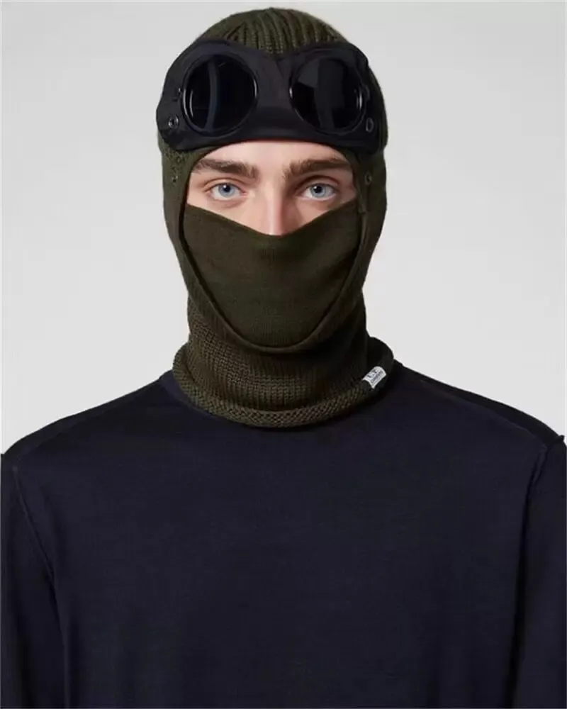 Two lens windbreak hood beanies outdoor cotton knitted men mask casual male skull caps hats black grey 3 color Tactical Hood