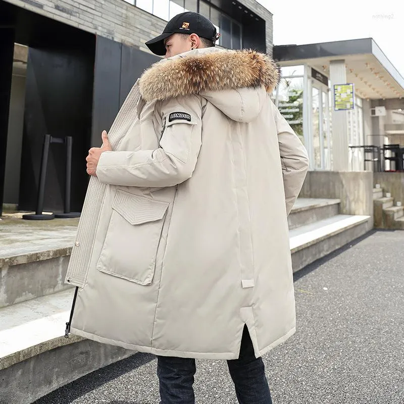 Mens white parka top with fur hood