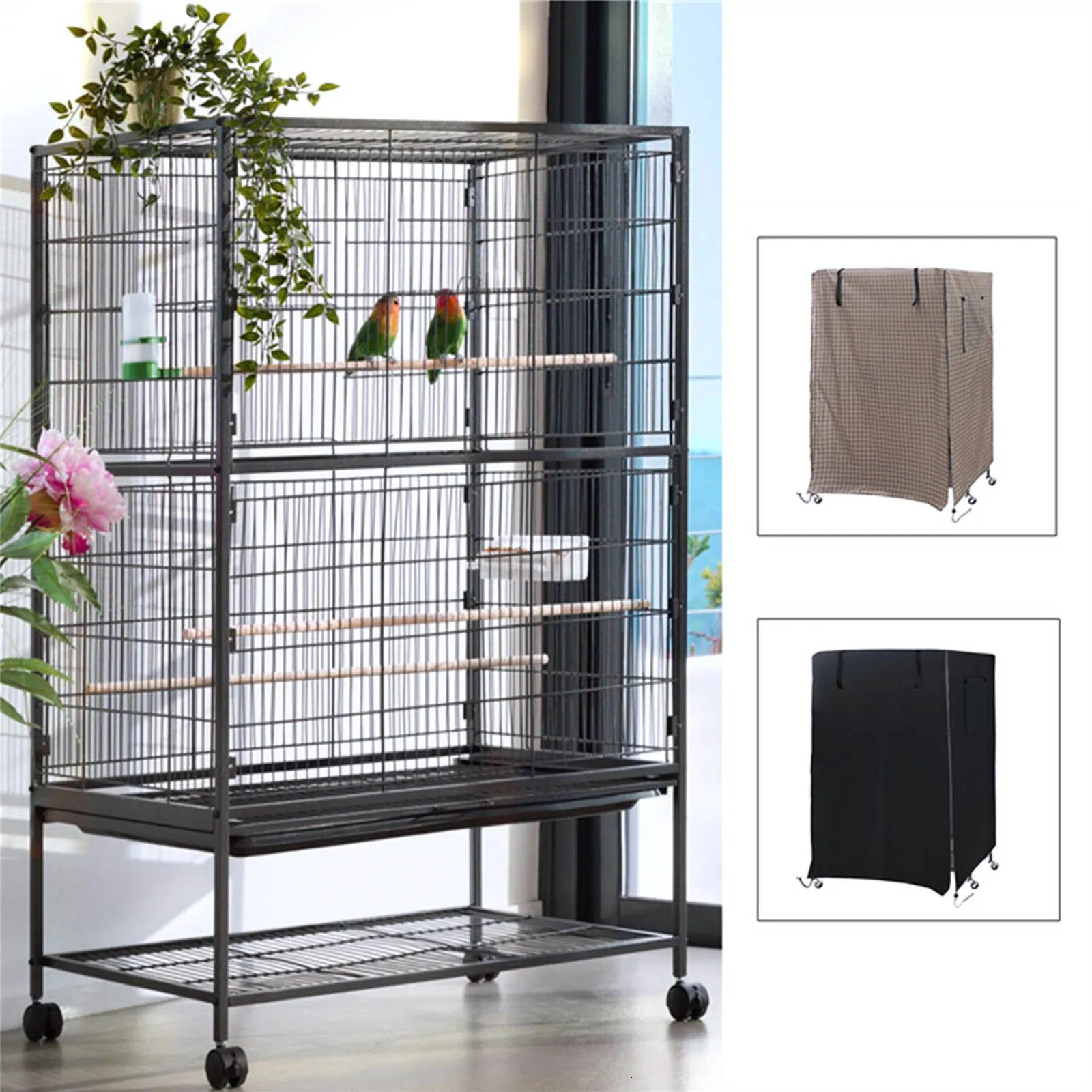 Otros suministros para mascotas Parrots Aviary Bird Cage Cover Good Night Oxford Cloth Cubierta impermeable con ventana de malla para jaula de pájaros grande 221122