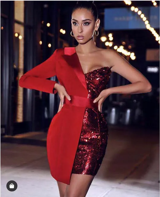 Glittery One Shoulder Sequin Blazer Sequin Dress For Women For Girls Long Sleeve Tuxedo Gown For Parties And Fashionable Occasions From Xanderyoung21 31 DHgate.Com
