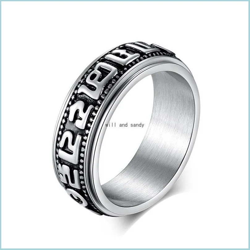 Bandringar retro rostfritt st￥l roterbara ringband finger bokstavsskrifter roterande avlastande tryck spinnringar f￶r m￤n wome dhcm5