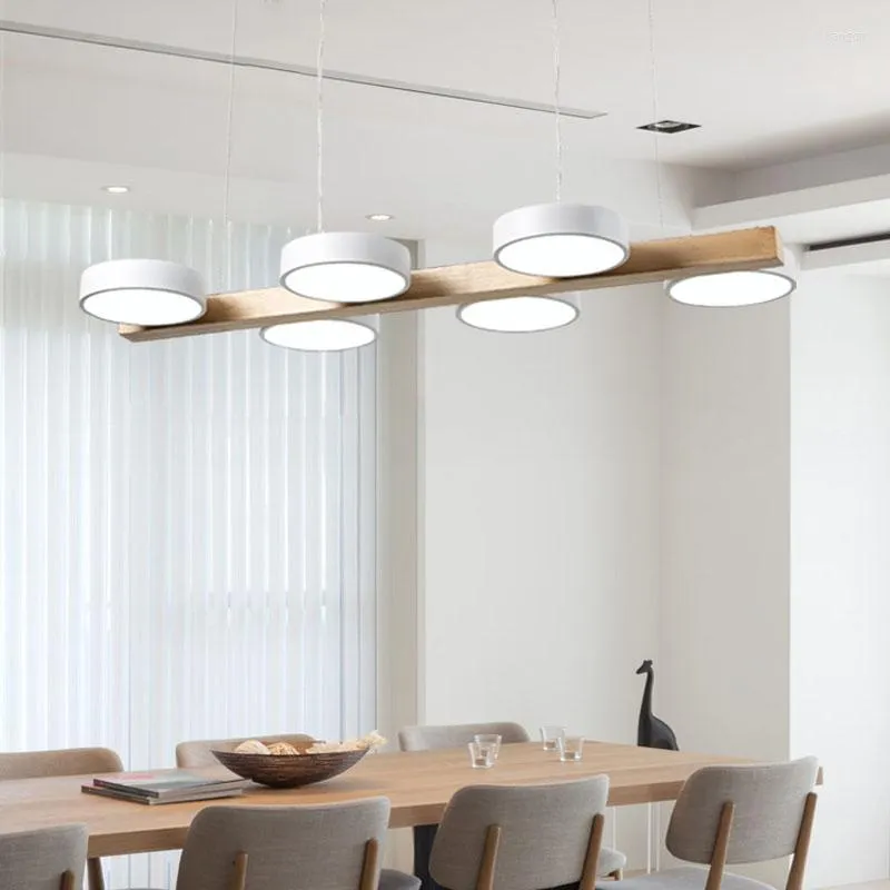 Lampade a sospensione Lampade a LED minimaliste nordiche Sala da pranzo moderna in legno massello Bedroon Lampada a sospensione Sollevamento regolabile per interni