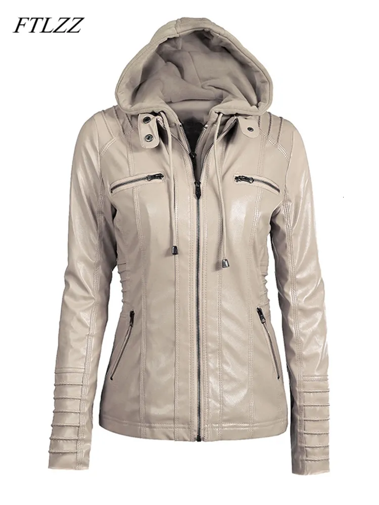 Damen Leder Faux FTLZZ 7XL Frauen Kapuzenjacke Pu Motorrad Hut Abnehmbare Casual Punk Oberbekleidung 221122