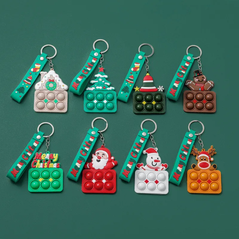 Mini Creative Push Bubble Porte-clés De Noël Simple Fossettes Squeeze Fingertip Toy DecompressIon Santa Claus Porte-clés De Noël