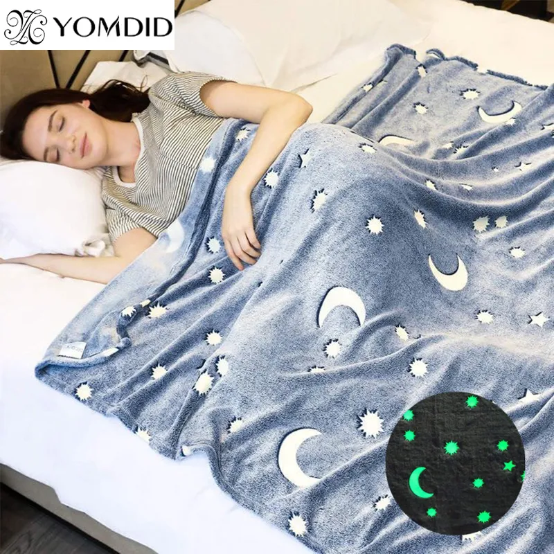 Blanket Luminous Warm Flannel Night Fluorescent Geometric Print Sheet Sofa Throw Bedspread Children's Siesta Leisure Coverings 221122