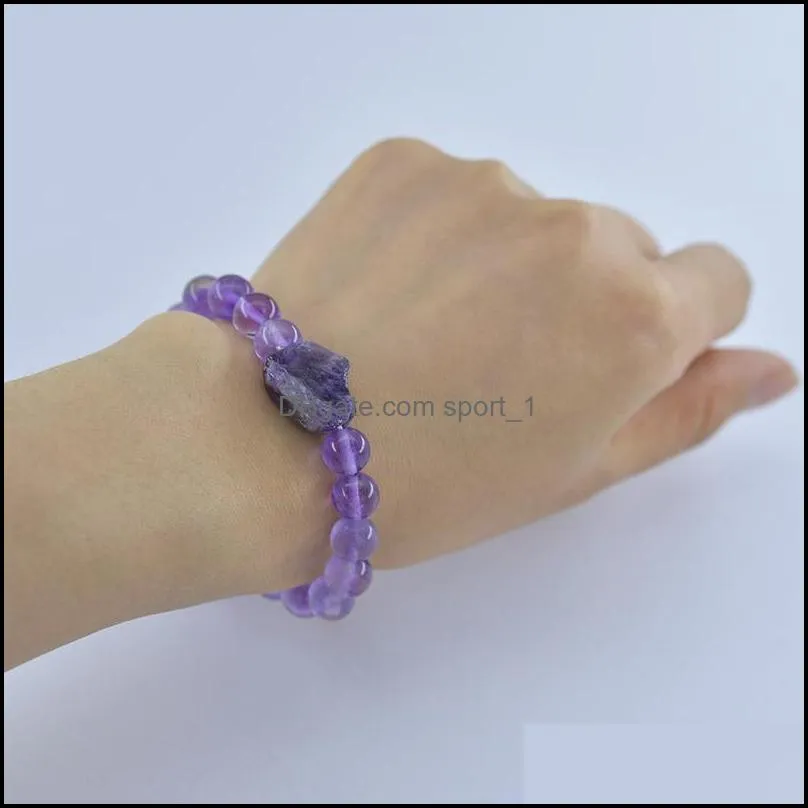 Beaded 8mm Natural Stone Irregar Rough Amethyst Beads Armband Energy Crystal Armband Buddhist Fashion Jewelry Drop Delivery Dhmgy